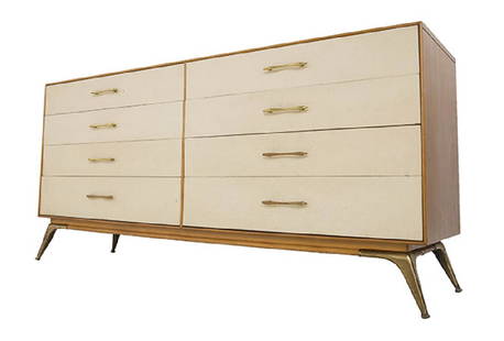 Eliel Saarinen (Attribution) Dresser: Dresser. RWAY. 1950's. Walnut, lacquered wood, brass. Manufacturer's mark to drawer. 67w x 18 1/2d x 32h.