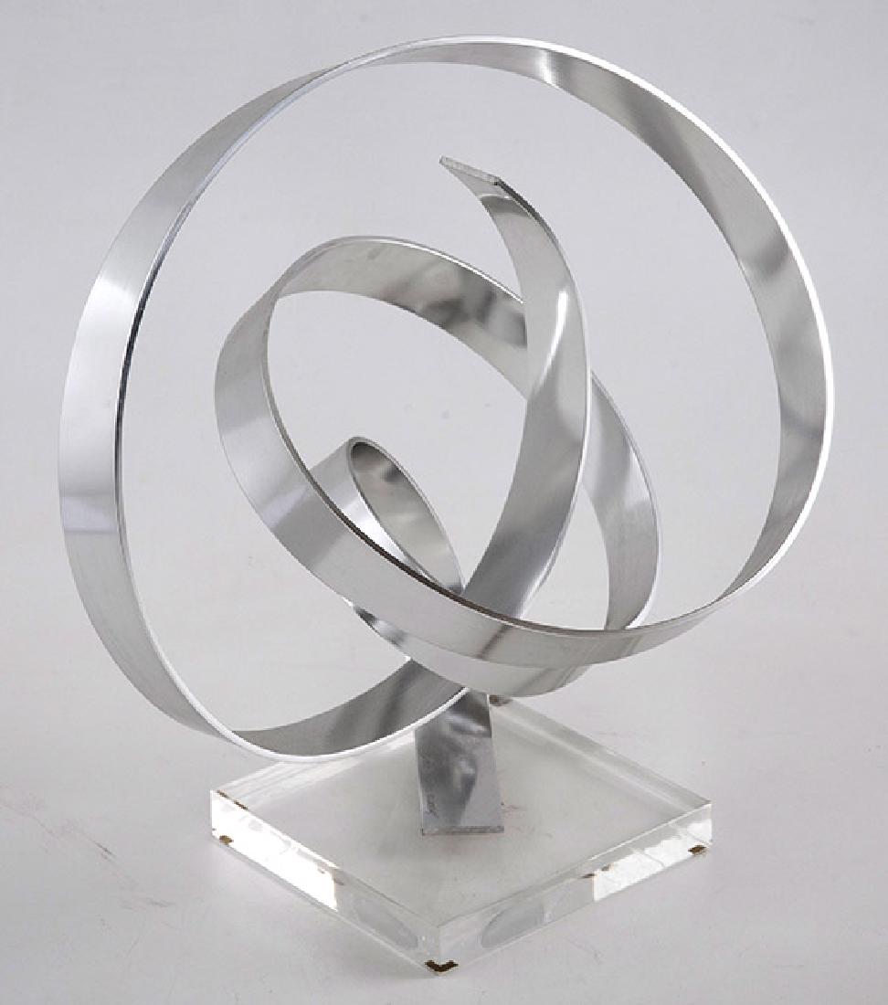 Dan Murphy Sculpture: Table sculpture. 1970's. Aluminum, acrylic. Signature to aluminum. 13w x 11d x 16h.
