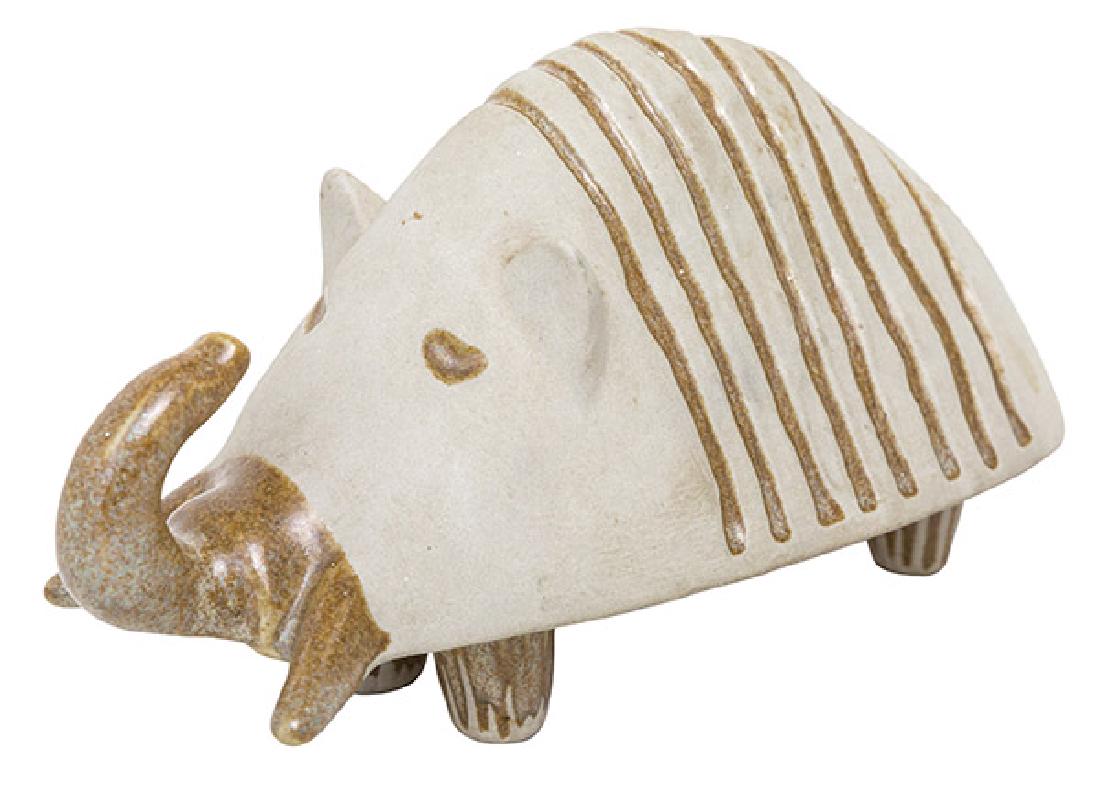 David Gil Ceramic Bank: Armadillo bank. Bennington Potters, USA. 1960's. Glazed ceramics. 8 1/2w x 4 1/2d x 5h.