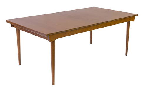 Finn Juhl Dining Table Model 540: Dining table. France & Son. Denmark, 1960. Teak. Two 20" leaves, self storing. Closed; 73w x 39 1/2w x 28h, open; 113w.