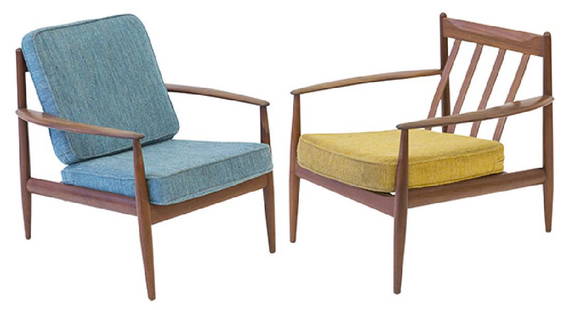 Grete Jalk Lounge Chairs: Lounge chairs, pair. France and Son. Denmark, 1960's. Teak and upholstery.