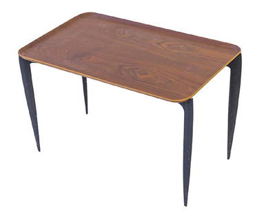 Willumsen & Engholm (Fritz Hansen) Tray Table: Tray table in rare rectangular form. Fritz Hansen. 1950's. Svend Age Willumsen and Hans Engholm. Table was only gifted or available for Fritz Hansen Employees. Teak and ebonized wood. 25 1/2w x 16