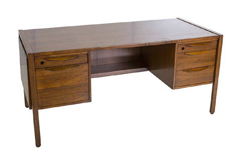 Jens Risom Desk: Desk. Jens Risom Inc. 1960. Five drawer and drop side extension. 62w x 28d x 29h.