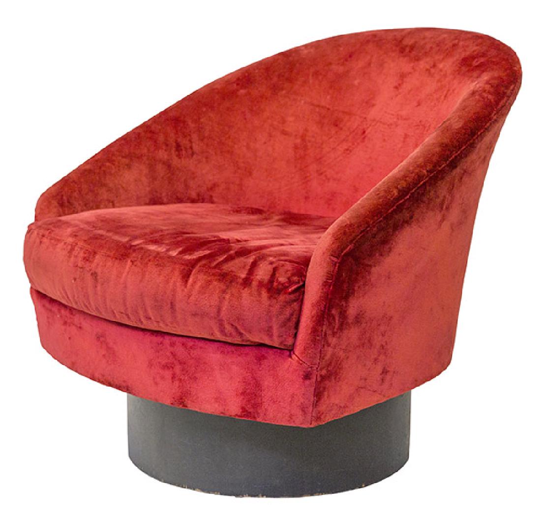 Adrian Pearsall Swivel Lounge Chairs: Lounge chair. Craft and Associates. 1960's. Upholstery and ebonized walnut.