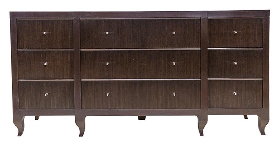 Barbara Barry Dresser: Dresser. Baker Furniture. USA, 1980. Mahogany with java finish. Chrome plated metal. 68w x 18 1/2d x 34h.