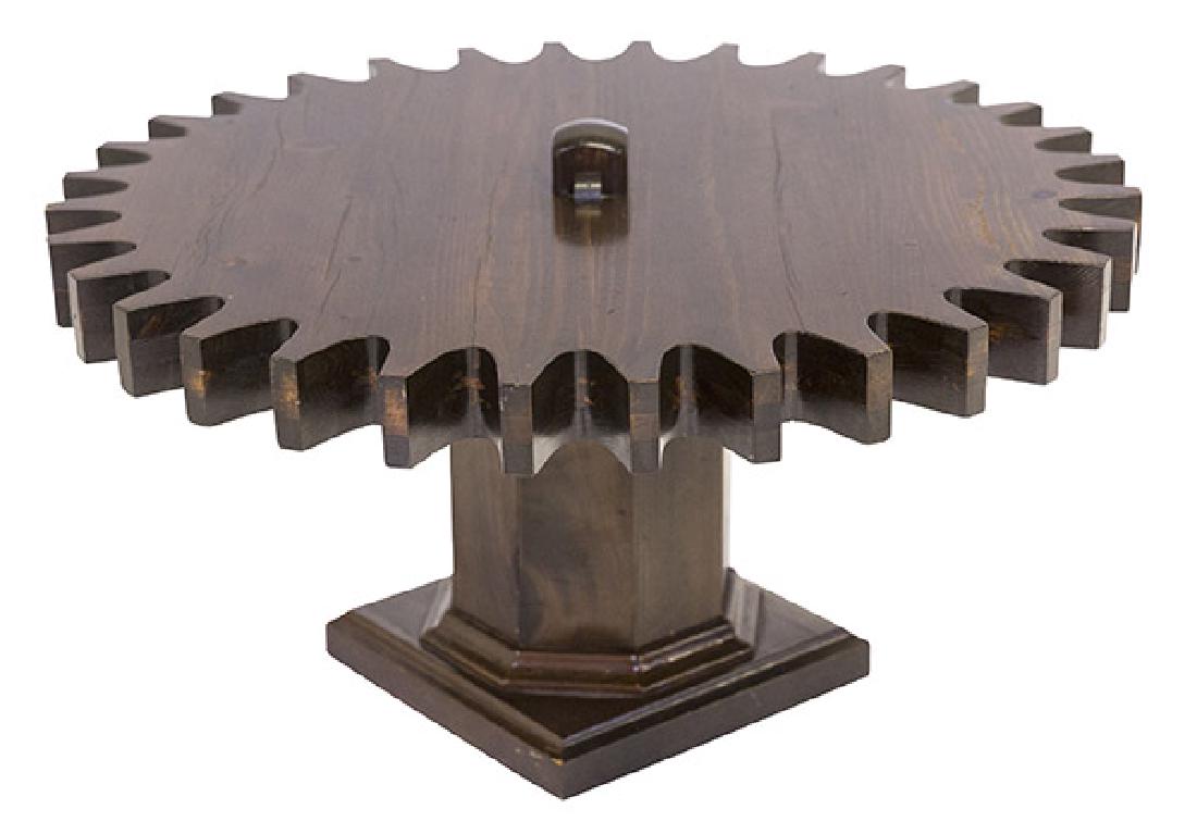 Wooden Gear Coffee Table: Coffee table. USA, 1960's. Pine. 31 1/4 dia x 16 1/2h.