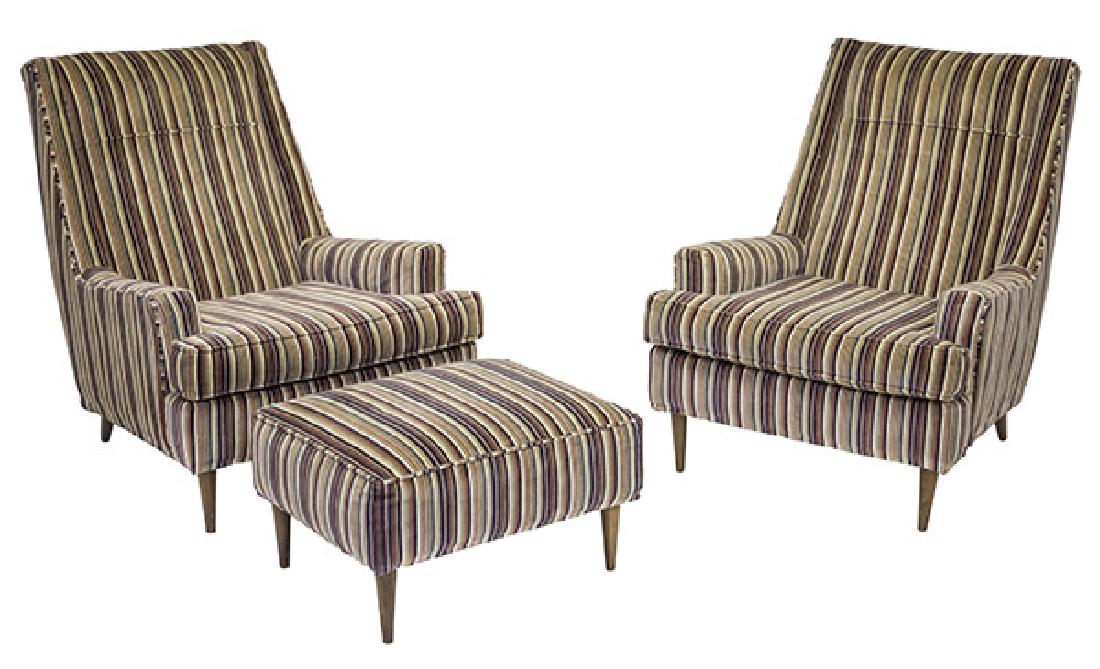 Paul McCobb Style Lounge Chairs & Ottoman (1 of 8)