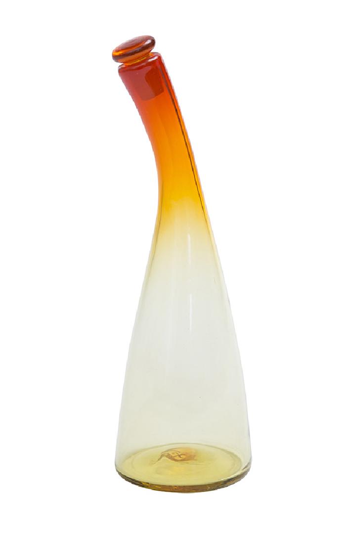 Rare Winslow Anderson Blenko Cruet: Bent neck cruet, Blenko, model 9485. Original stopper. 1950. 3W x 3 1/2D x 9 1/4H.