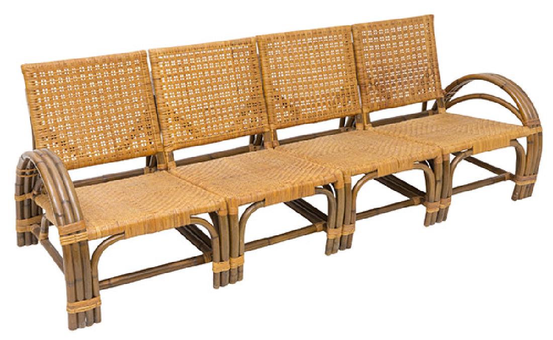 Cali-Asia sectional sofa: Sectional sofa, Four sections, California Asia, USA, 1950's. Bamboo, cane. 27W x 28 1/2D x 30H.