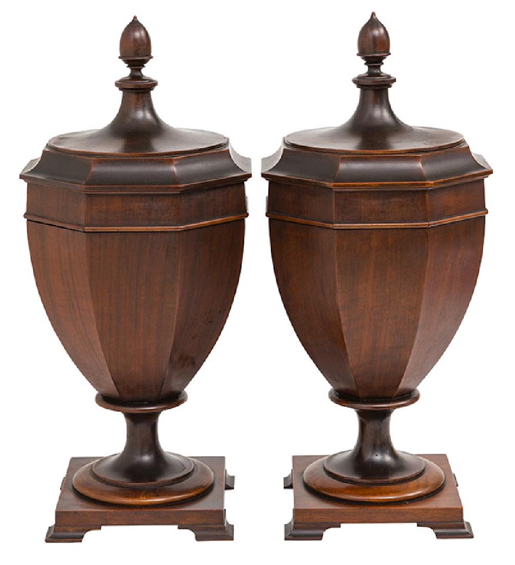 Pair of Sheraton Style Mahogany Knife Urns (1 of 9)
