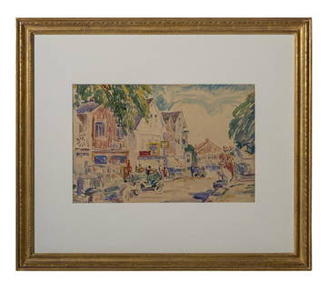 Herman Henry Wessel (1878-1969) Watercolor (Cincinnati): Watercolor on paper, "Main Street, Rockport Massachusetts". Signed lower right 10 3/4 x 16 1/2 Sight. Frame 23 x 27.