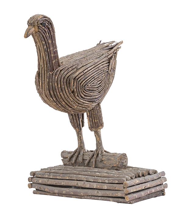 Folk Art Bird: 1930's folk art bird assembled out of twigs 10w x 9d x 13 1/4h