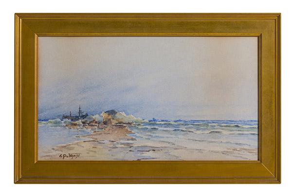 Edward Henry II Potthast (1880-1941) Watercolor (NY,OH): Watercolor on paper, untitled ship coming in. Signed lower left 9 3/4 x 17 3/4 sight