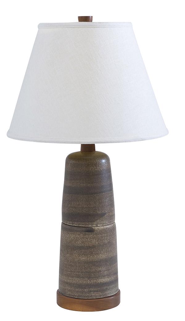 Gordon and Jane Martz Table Lamp: Table lamp, Marshal Studios, USA, 1955. Glazed stoneware, walnut. Original finial. 7dia x 33h