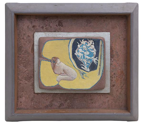 Andrew Staley Wing (1931-2004) Oil on Board: Oil on board mounted to plaque,"Lovnia Out in the Mediterranean" titled and dated 1963 to verso signed to right margin. 8 3/4 x 11 1/8 sight