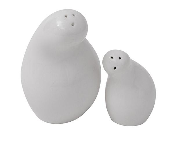 Eva Zeisel Town and Country Salt and Pepper Shakers: Salt and pepper shakers, red wing pottery, USA, 1945. Manufactures marks to underside. Same examples are in MOMA, object number 405. 1994 1-3 glazed earthenware. 3w x 2 3/4d x 4 1/4h, 2w x 1 3/4d x 3h