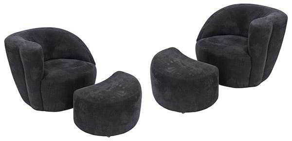 Vladimir Kagan Nautilus Chairs and Ottomans (1 of 11)