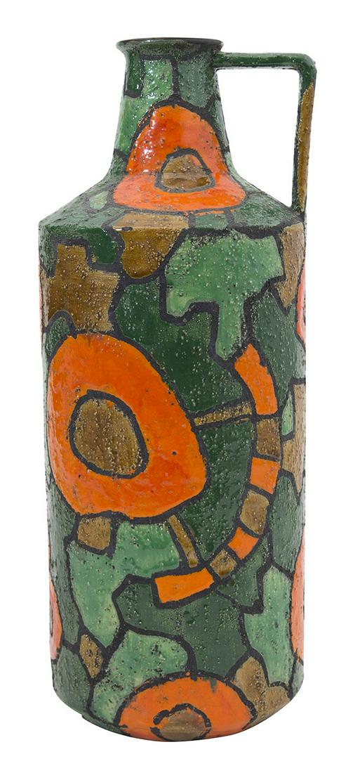 Alvino Bagni Raymor Vase: Vase, Raymor, 1960's. Glazed ceramic. Manufactures mark to underside. 7w x 6d x 17 1/4h.