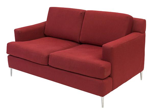 Carter Contemporary Settee: Settee, loose cushions, USA, 1990. Upholstery, aluminum. 61w x 36d x 30 1/2h