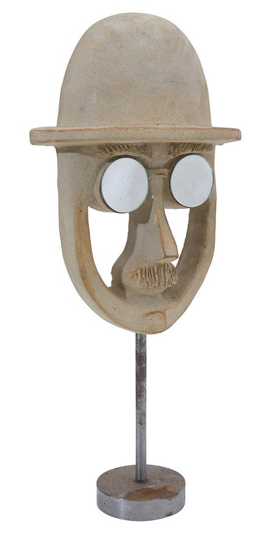 David Gil Sculpture: Untitled, Bennington Potters, USA, 1965. Glazed stoneware, steel , mirror glass. 9 1/2w x 4d x 20h. Signed with manufactures mark to verso and numbered 1s34dg