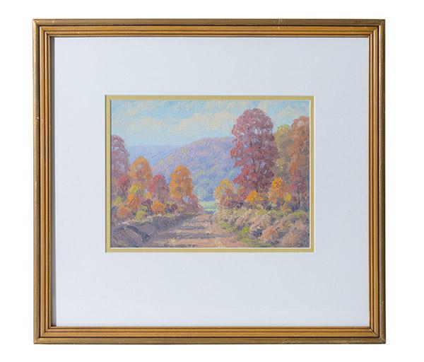 Dale Philip Bessire (1892-1974) Oil (Indiana, OH): Oil on board, "Bear Willow Road" signed lower right, titled to verso. 8 1/2 x 11 1/2 sight.