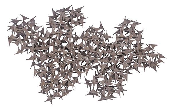 Marc Weinstein Brutalist Sculpture: Wall relief sculpture, Marc Creates, USA, 1970's. Welded steel. 48w x 4d x 29h.