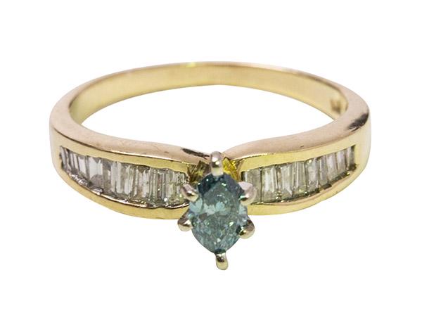 14k Marquis Cut Blue Diamond Ring (1 of 7)