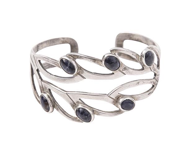 Mexican Sterling Cuff Bracelet with Lapis Stones (1 of 6)