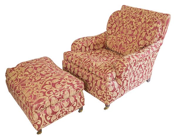 Baker Upholstered Rolled Armchair and Ottoman (1 of 6)