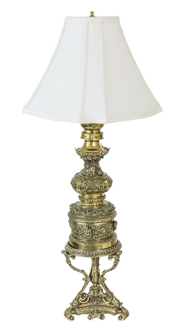 Rare and Outstanding Brass Heavily Embossed Oil Lamp (1 of 12)