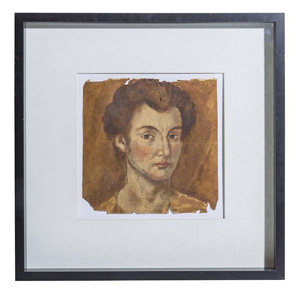 Early Gouache Portrait of Man: French portrait of man, gouache on paper. French woven paper has several tears