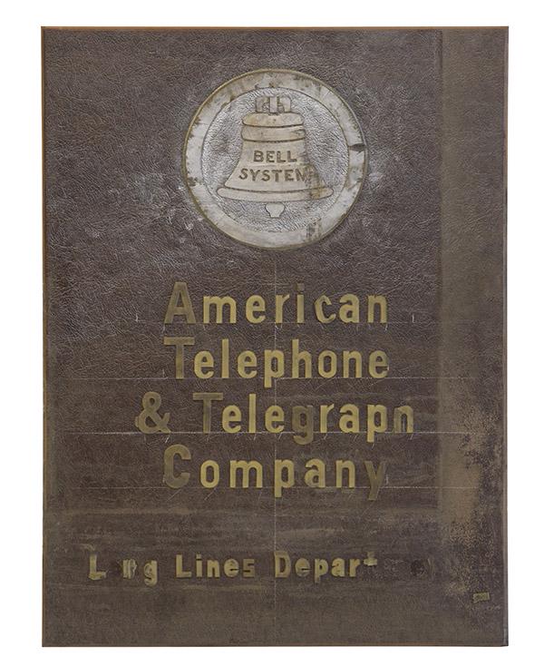 American Telephone & Telegraph Co. Plaque: 1960's Bell Advertising plaque, masonite and wax. 26 1/2w x 3/4d x 35 3/4h. Provenance: 19th Century three generation foundry Co. Cincinnati, Ohio