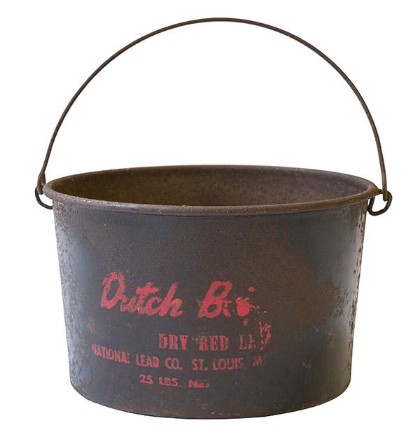 Early Dutch Boy Advertising Bucket: 1920's metal bucket with original red stenciling: Dutch Boy, Dry Red, Natinal Lead Co. St Louis, MS. 9dia x 5 1/2h