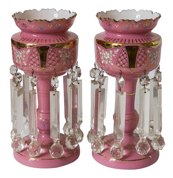 Pair of Pink Victorian Glass Lusters (1 of 6)