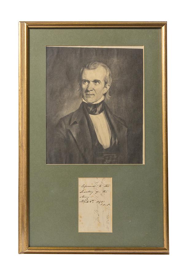 James M Polk Presidential Signature: Engraving of James Polk and signature during his presidency dated 1848