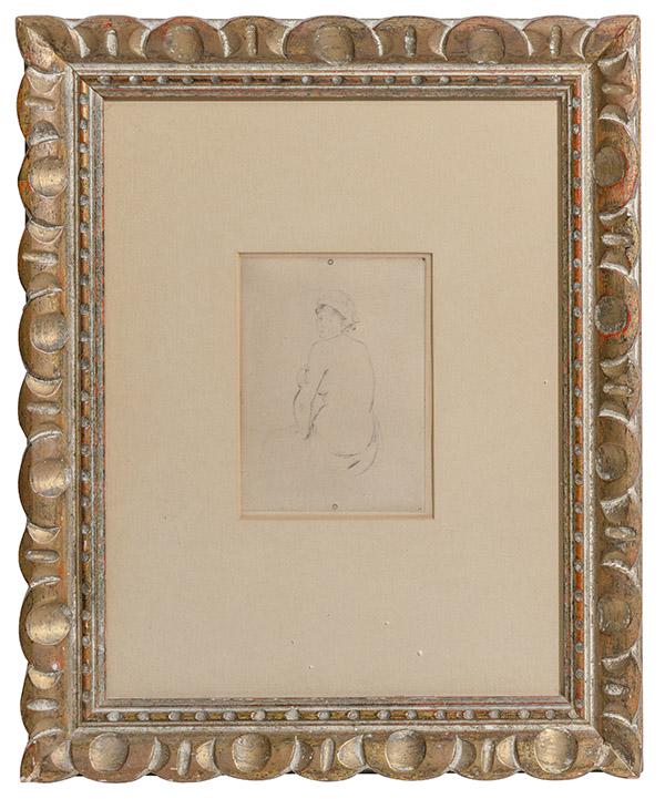 Berthe Morisot (1841-1895) Original Dry-point (France): Original dry-point on French paper, "Seated Nude" 19th Century. Initialed lower right. 5 3/4 x 4 image size.