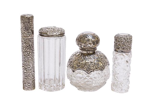 Assembled Sterling Repousse Perfume Bottles (1 of 4)