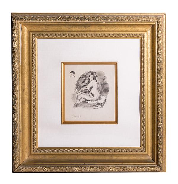 Pierre-Auguste Renoir (1841-1919) Etching (France): Lithograph on woven paper, "Etude de Femme nude, Assise, Variante" Original 1904. Ambroise Vollard, 1919. Signed to plate lower right. 8 x 10