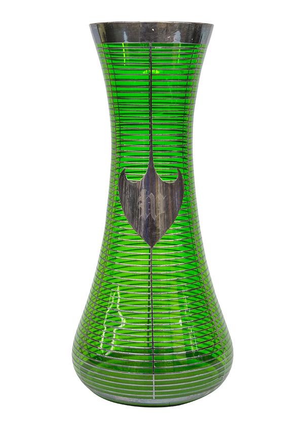 Green Glass Vase with Silver Overlay (1 of 5)