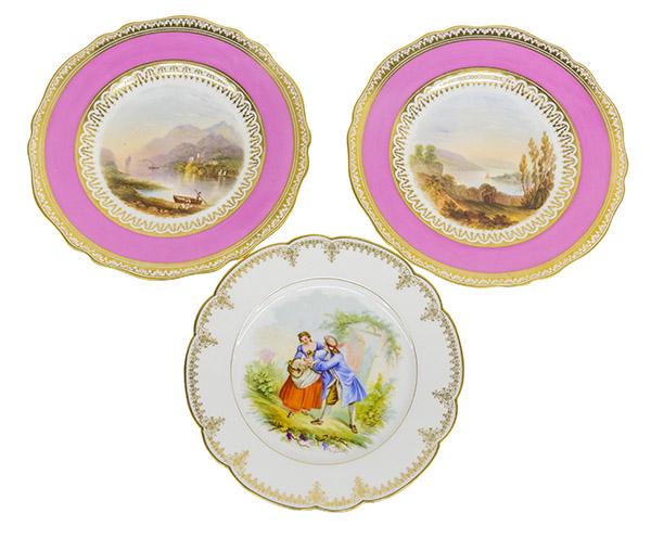 Pair of Copeland Scenic Plates and Limoges Plate (1 of 12)
