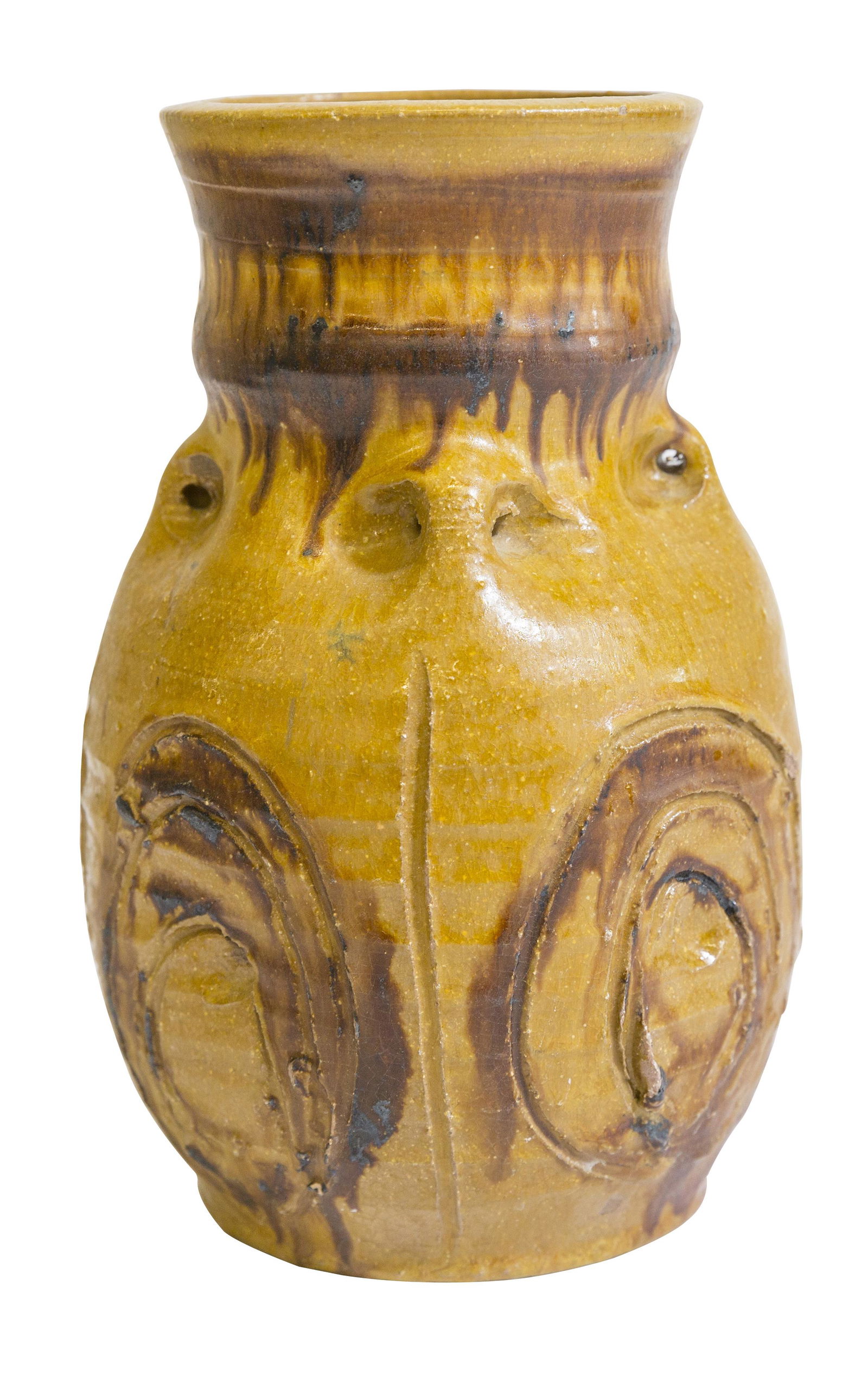 Maurice Grossman Studio Pottery Vase: Vase, 1963, glazed stoneware with undulating carved design, 4 3/4dia x 8 1/4h