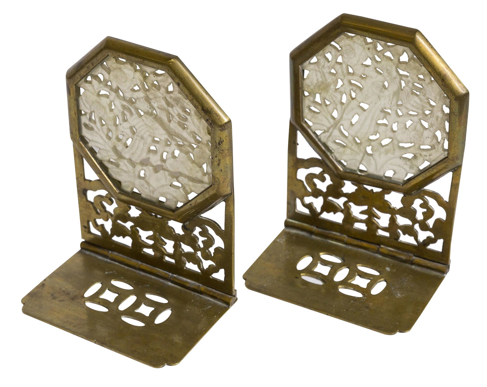 Pair of Chinese Brass & Jade Bookends (1 of 8)