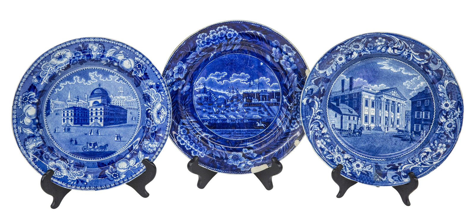 Historical Blue Staffordshire "Baltimore Exchange", (1 of 9)