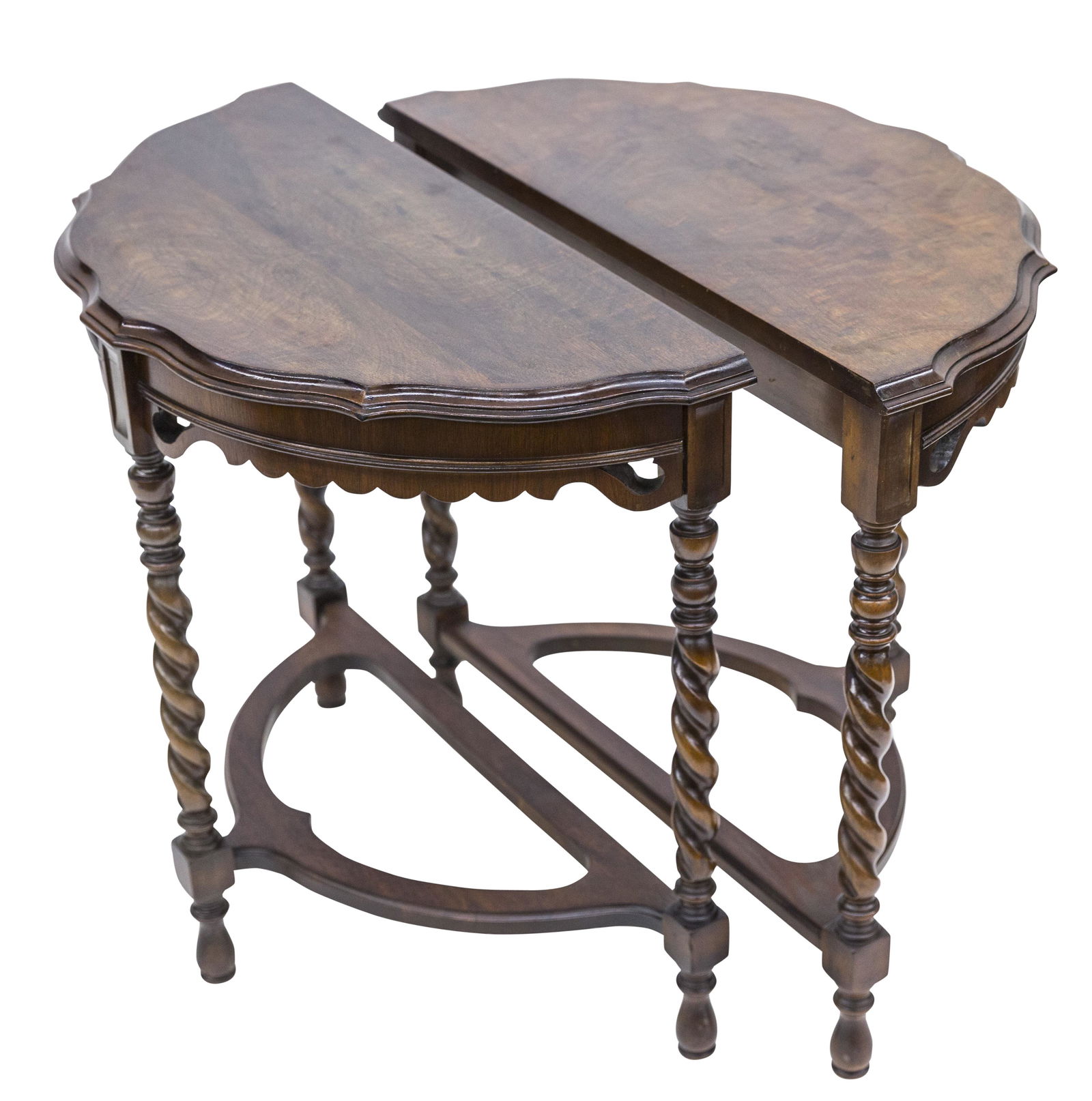 Pair of Burled Walnut Demilune Side Tables (1 of 10)