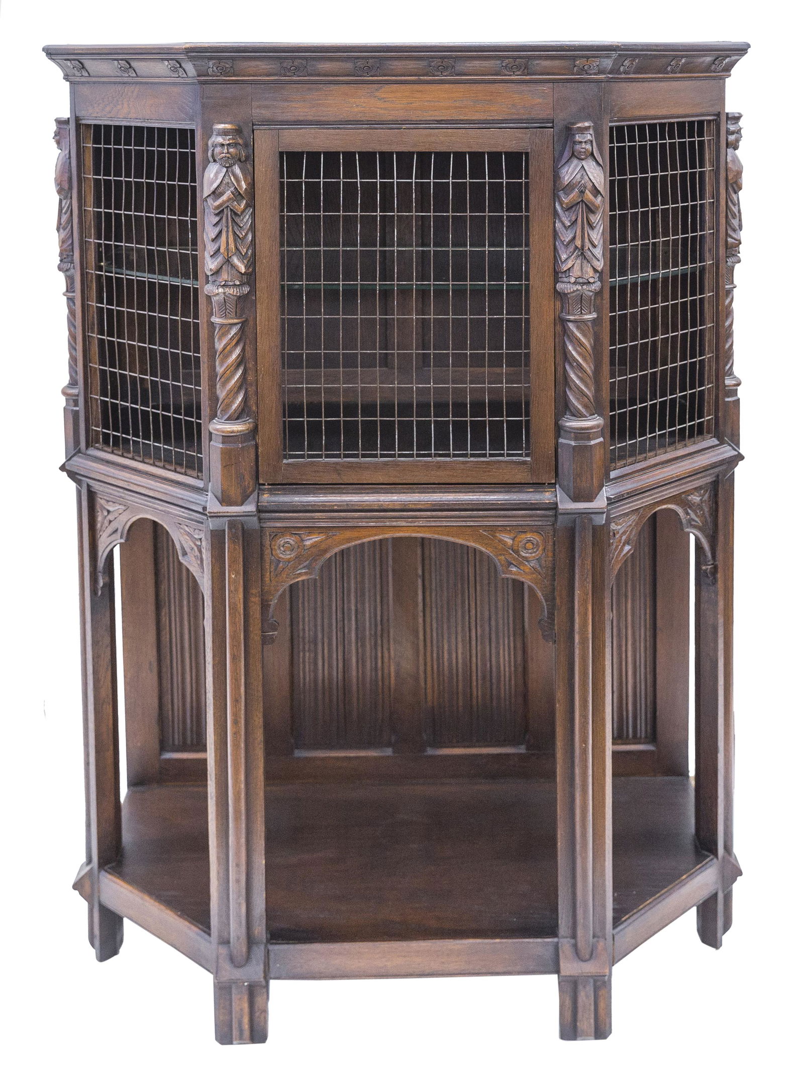 Carved Figural Oak Liquor Cabinet (1 of 17)