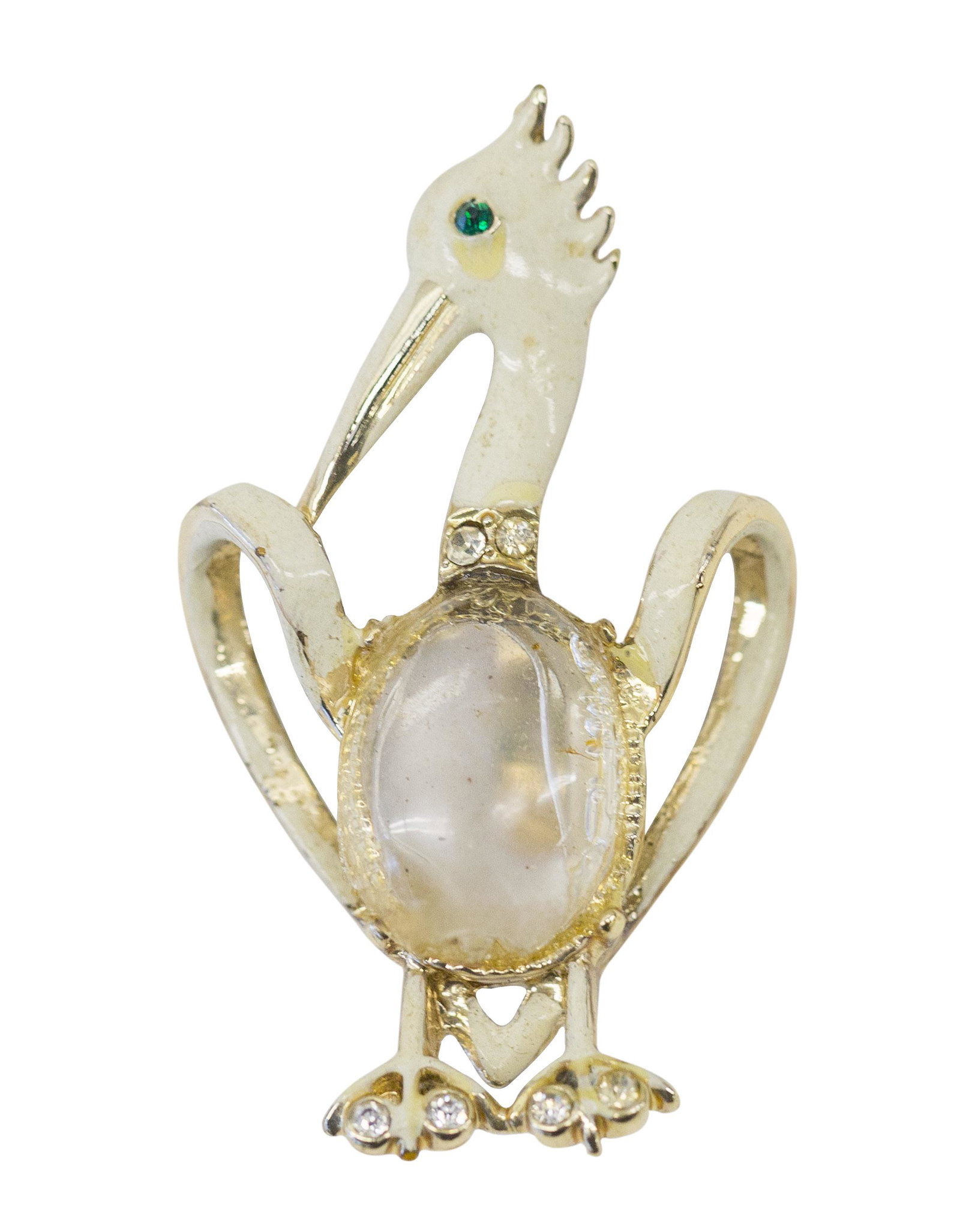 Sterling Silver Coro Jelly Belly Peligan Brooch: Sterling, enamel, center stone and emerald eye. Marked to underside. Total weight 8.4 grams 5.4dwt.