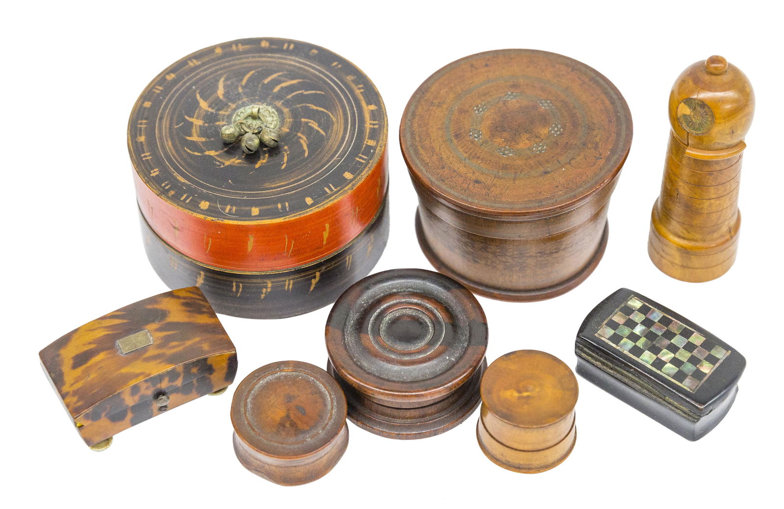 Assembled miniature 19th Century Turned Lid Boxes (1 of 6)