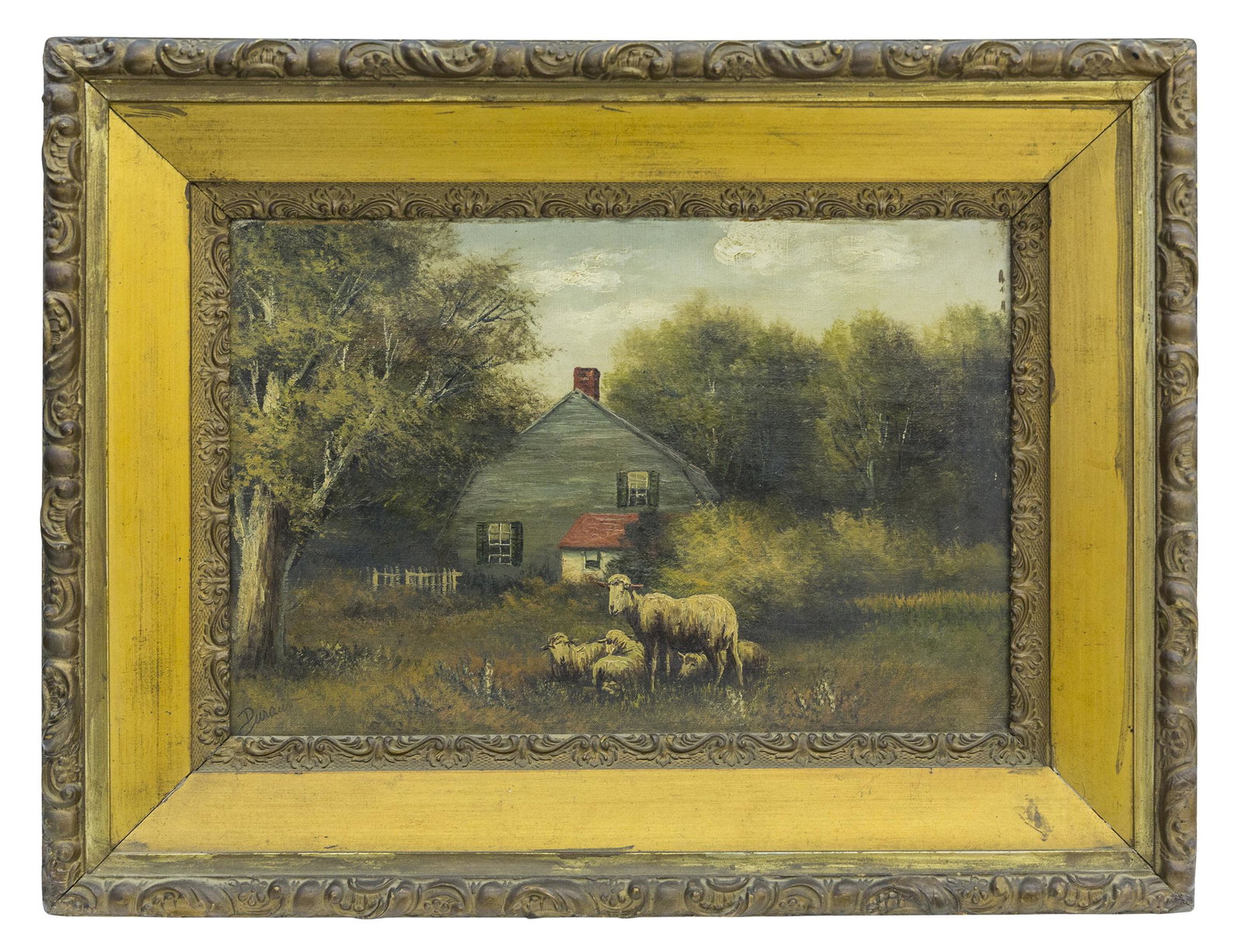 Jacques Durant (19th/20th Century) Oil (France): Oil on canvas, "Sheep Grazing" signed lower left. Sight 12 1/4 x 18 frame 19 x 25.