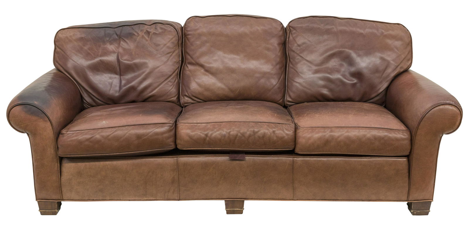 Whittemore- Sherrill Leather Sofa: Manufacture's label under cushion. 87w x 35d x 31h, SH- 20h