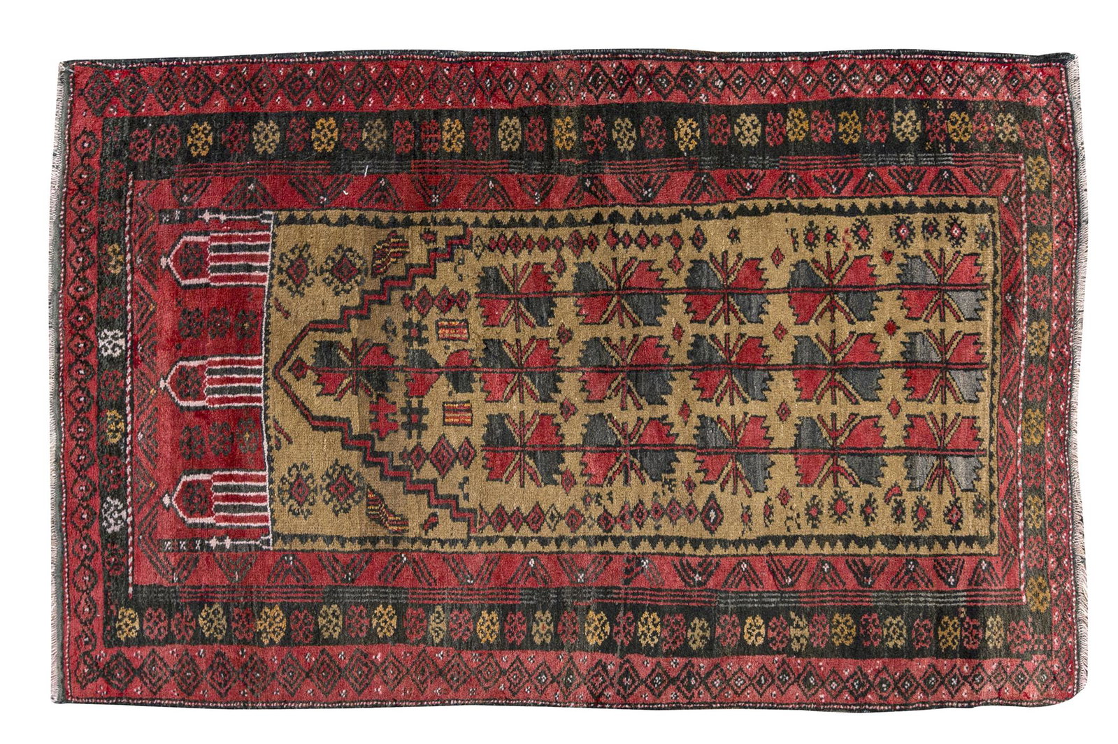 Oriental rug: 3' x 4'6". Beige, rose. Property of John A. Ruthven, Georgetown Ohio